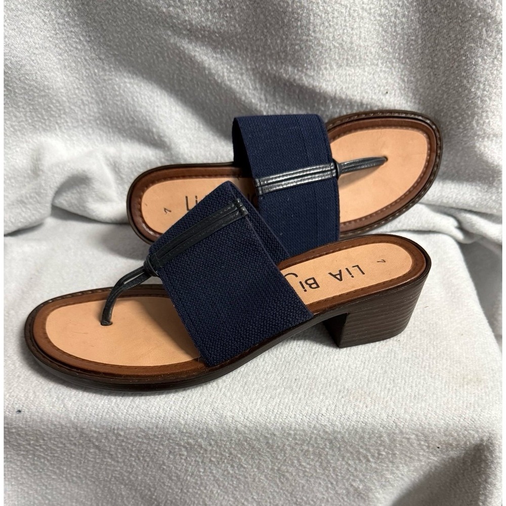 Lia Bijou Navy Kona Sandals Heel Sz 7M